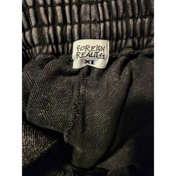 FOREIGN REALITY‎ Mens Black Acid Wash Sweatpants Crest Logo Drawstring XL - Picture 4 of 4